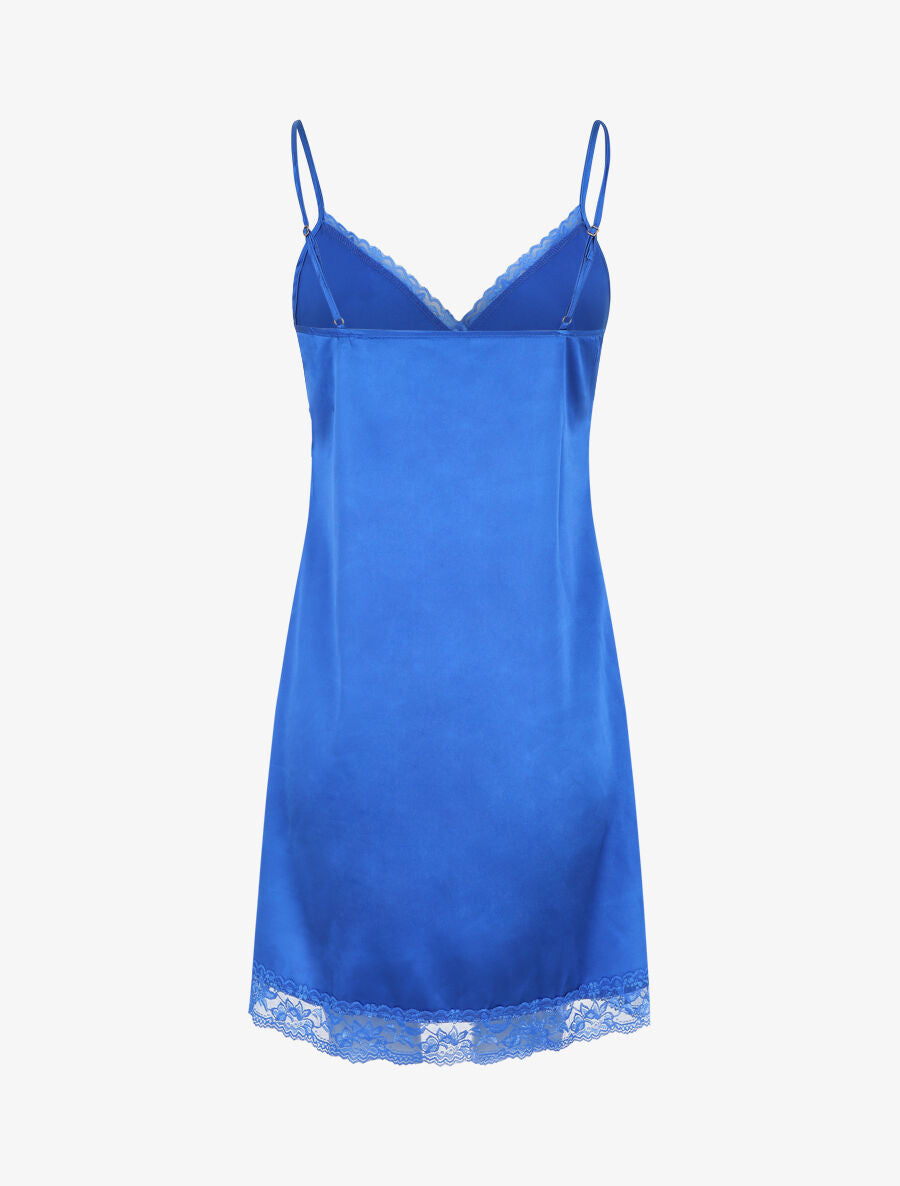 Nuisette unie à dentelle effet satiné - Bleu roi - 2