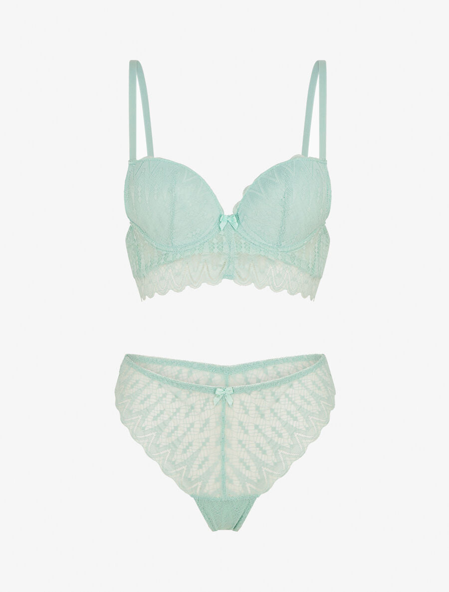 Ensemble soutien-gorge et tanga en dentelle ajourée - Vert d&