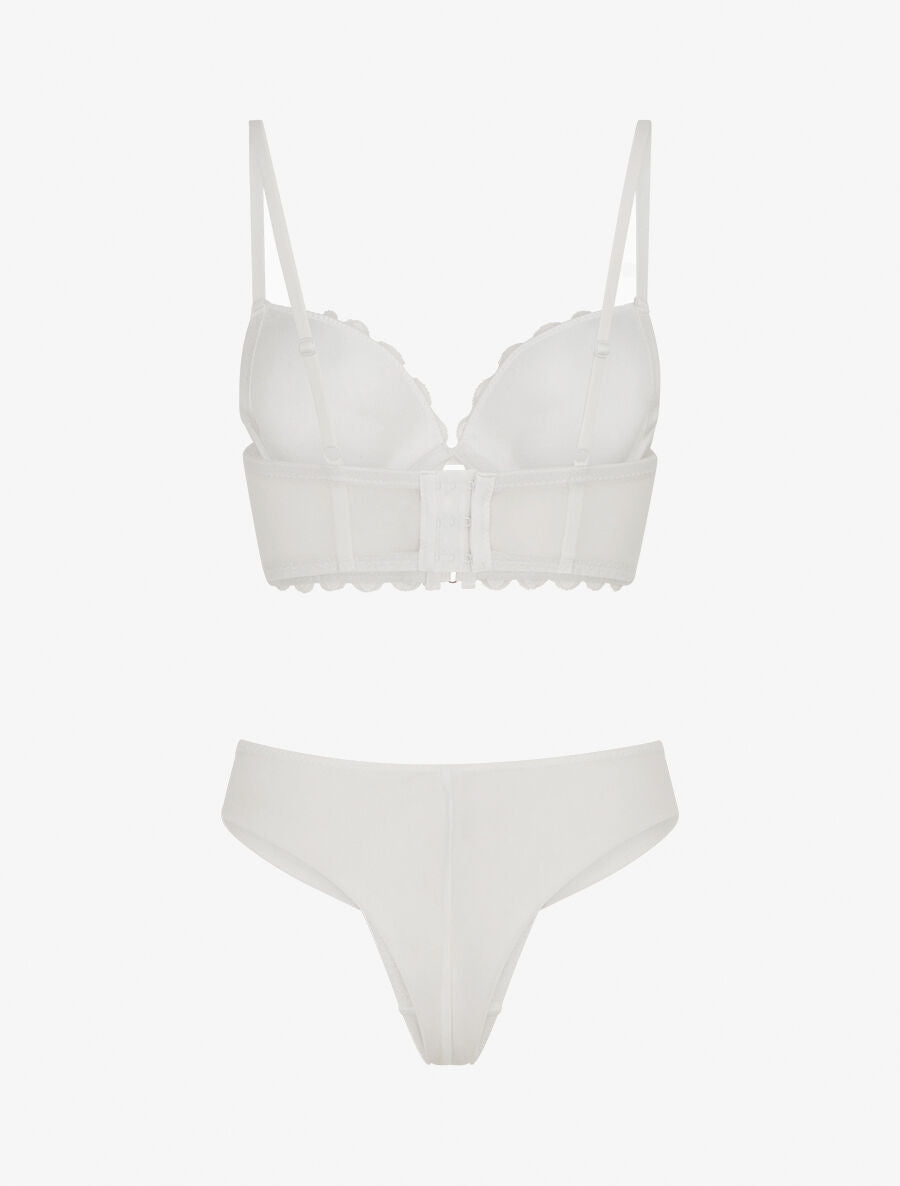 Ensemble soutien-gorge et tanga en dentelle - Blanc - 2