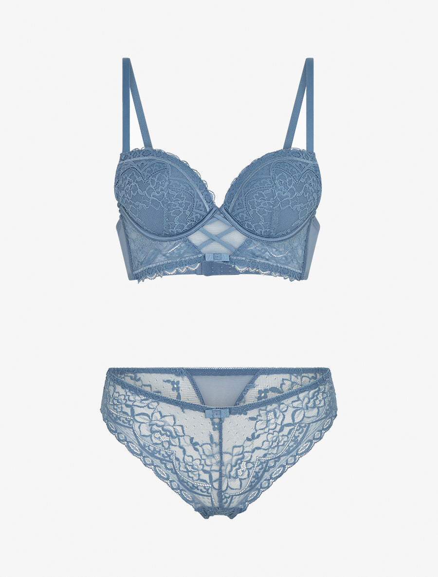Ensemble soutien-gorge et culotte en dentelle - Bleu - 3