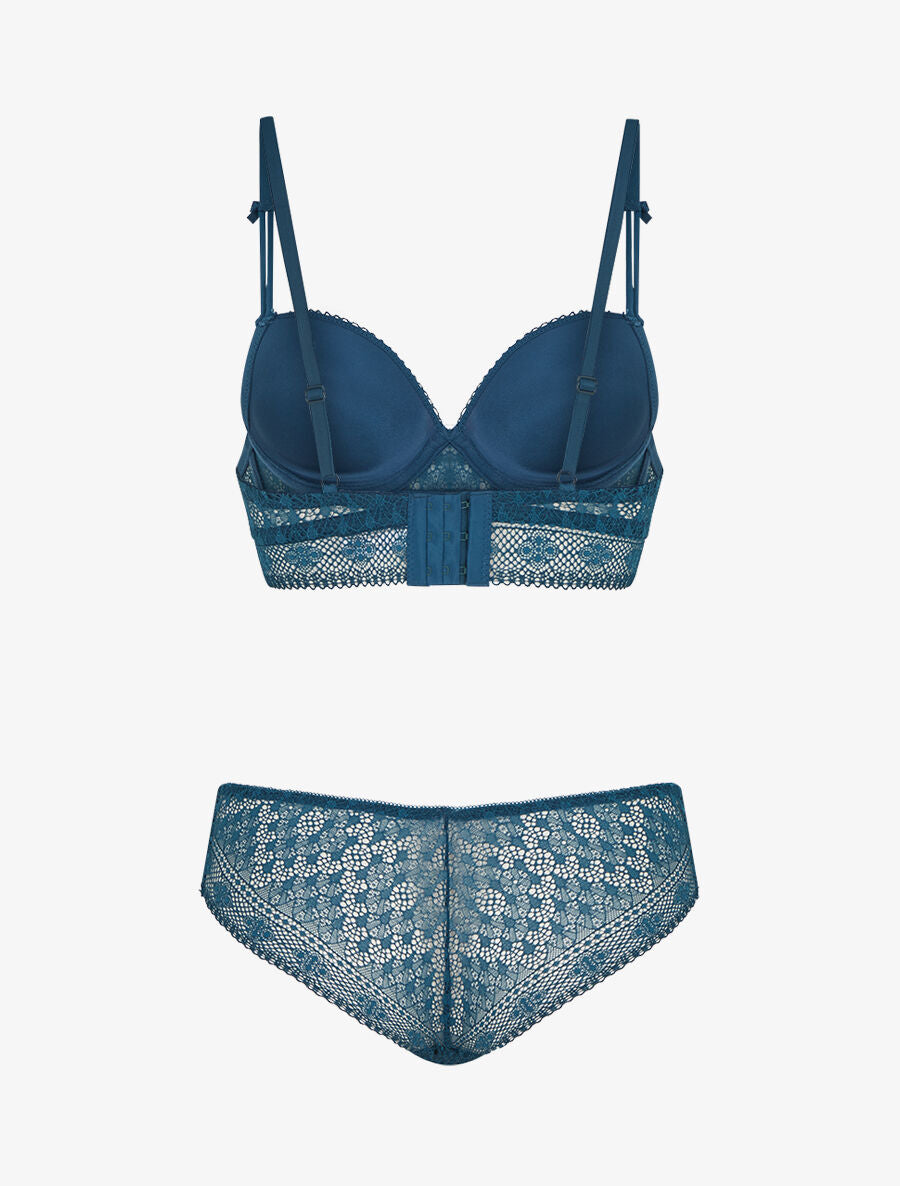 Ensemble soutien-gorge et culotte et bijoux strassé - Bleu canard - 2