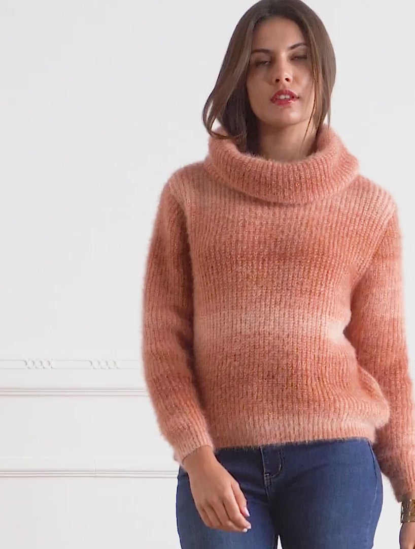 Gerader Pullover mit flauschigem Effekt und Rollkragen - Orange