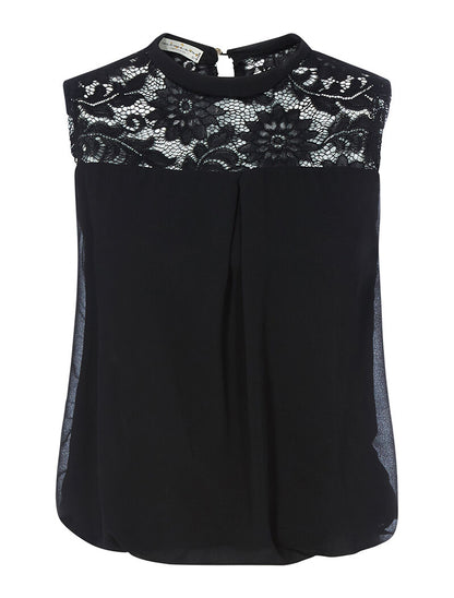 Blouse sans manches bi matière - noir - 1