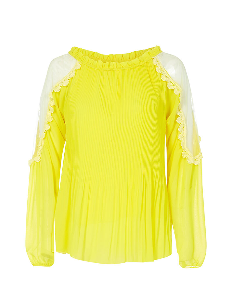 Blouse gaufrée épaules nues ajourées - jaune fluo - 4
