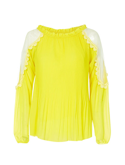 Blouse gaufrée épaules nues ajourées - jaune fluo - 4