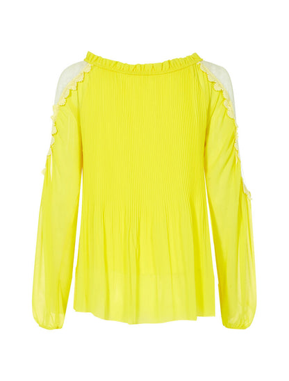 Blouse gaufrée épaules nues ajourées - jaune fluo - 2