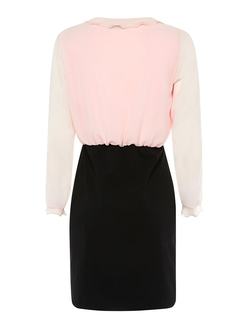 Robe à buste volanté - rose poudré/noir - 2