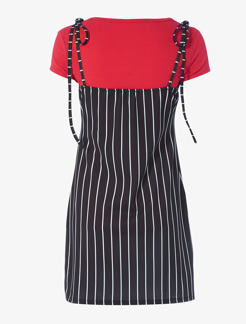 Robe rayée et t-shirt côtelé - rouge - 2