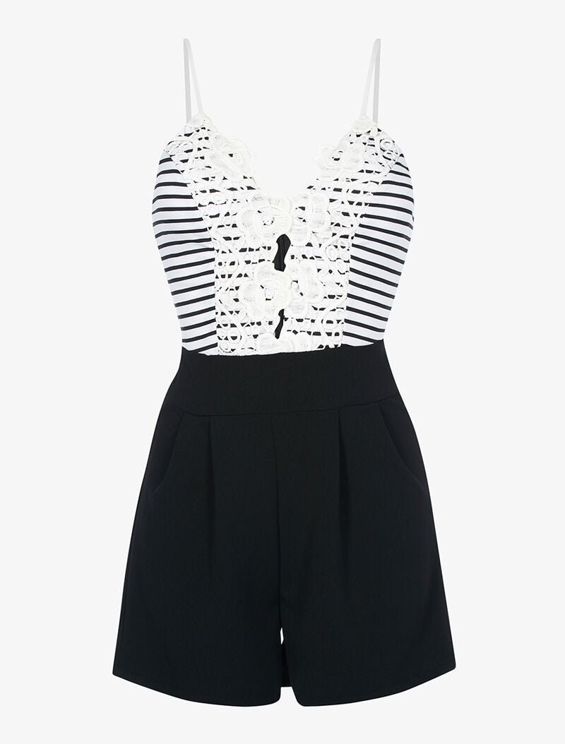 Combishort marinière à buste dentelle - noir - 3