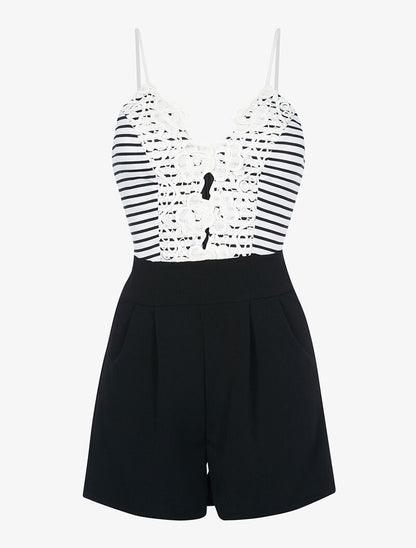 Combishort marinière à buste dentelle - noir - 3