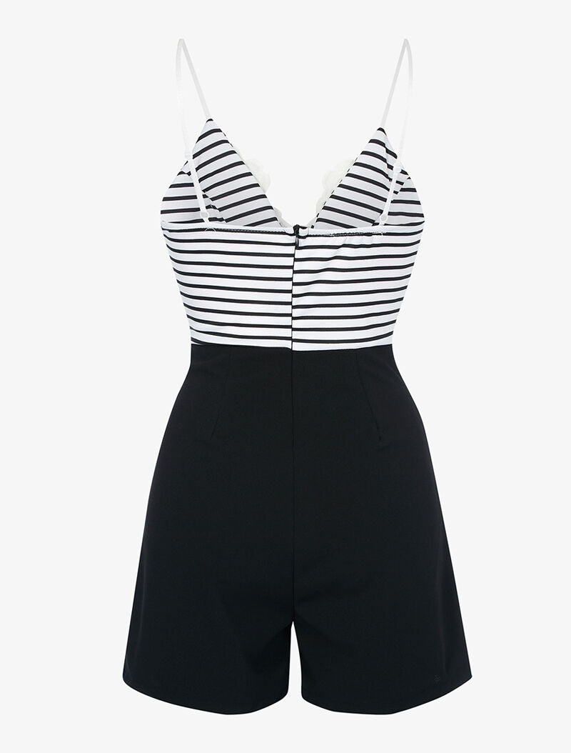 Combishort marinière à buste dentelle - noir - 2
