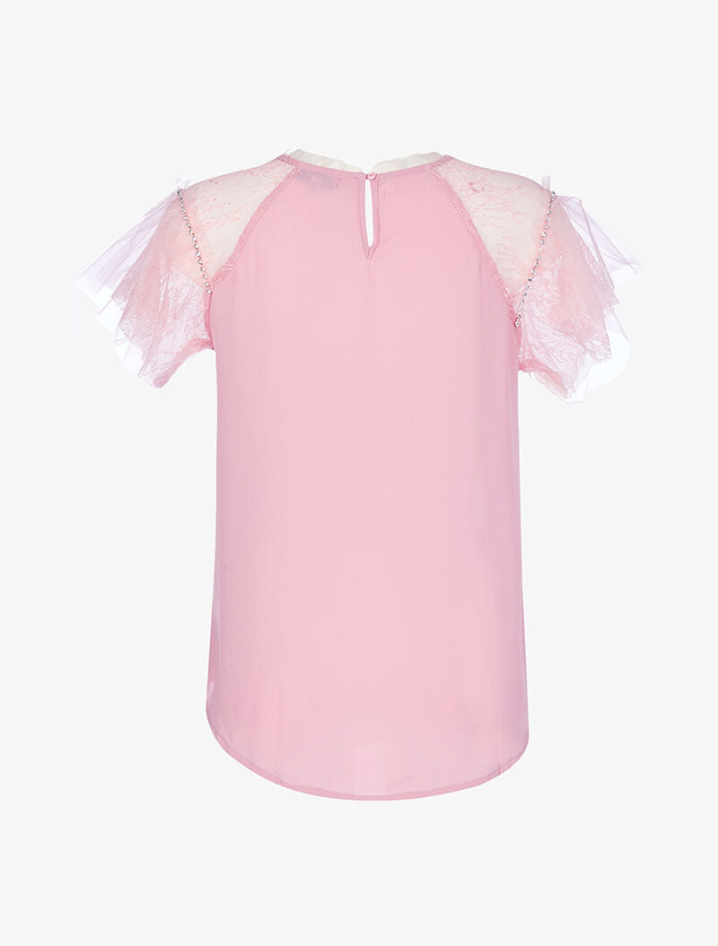 Top en voile à manches en tulle - rose orange - 2