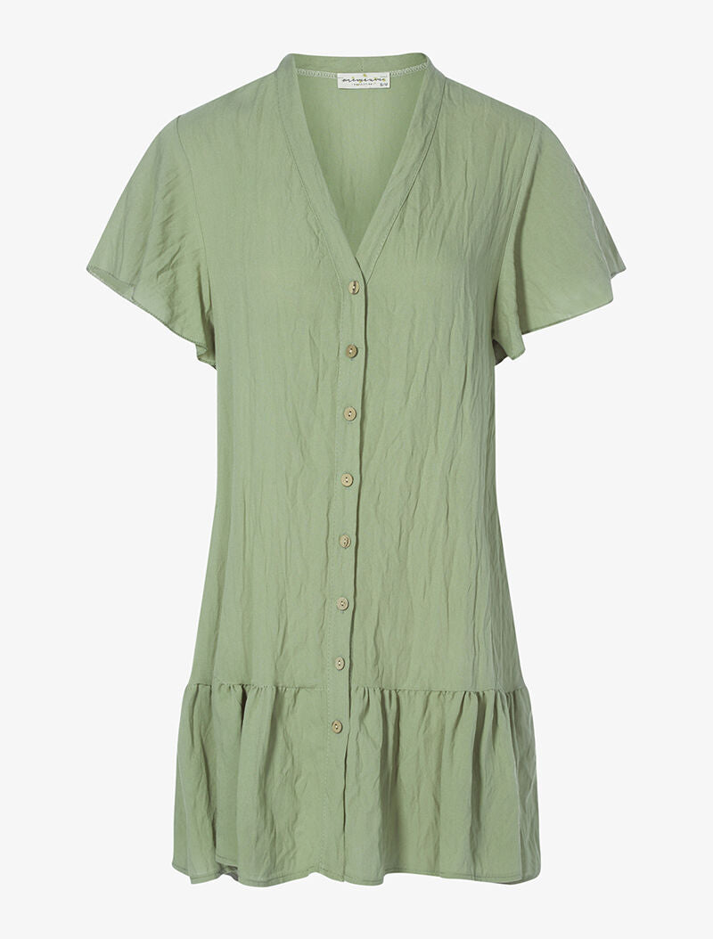 Robe chemise oversize volantée - kaki - 1