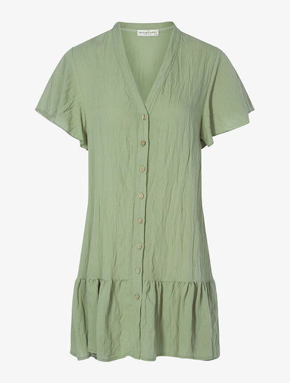 Robe chemise oversize volantée - kaki - 1