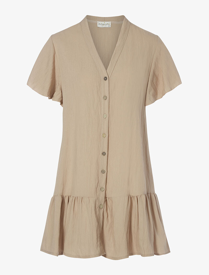 Robe chemise oversize volantée - beige - 1