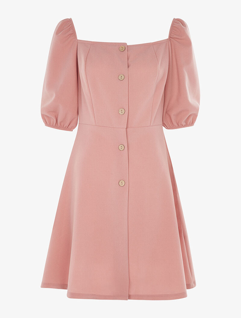 Robe boutonnée à manches coudées - rose - 1