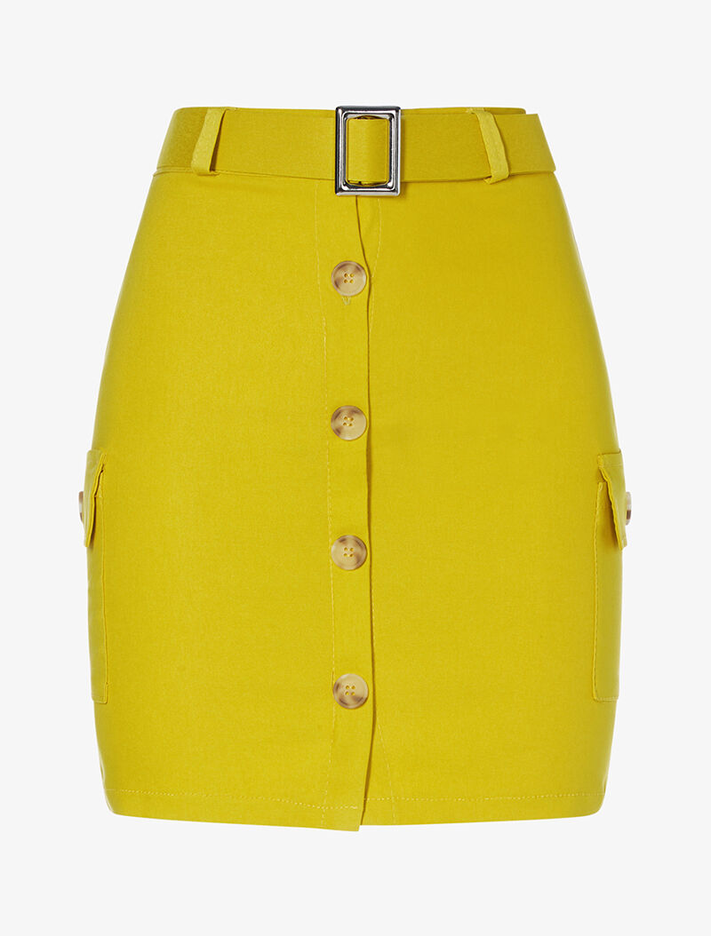 Jupe courte à poches - jaune moutarde - 1
