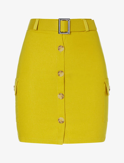 Jupe courte à poches - jaune moutarde - 1