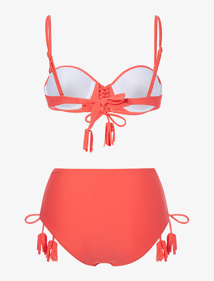 Bikini taille haute à corsage - corail - 2