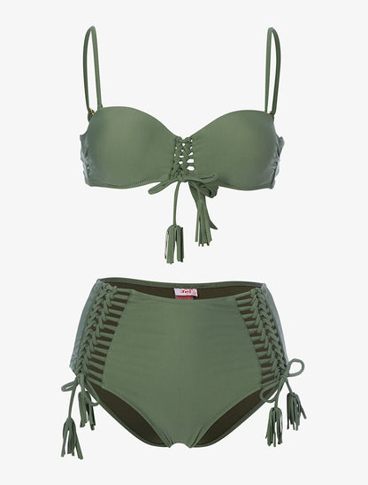 Bikini taille haute à corsage - kaki - 1