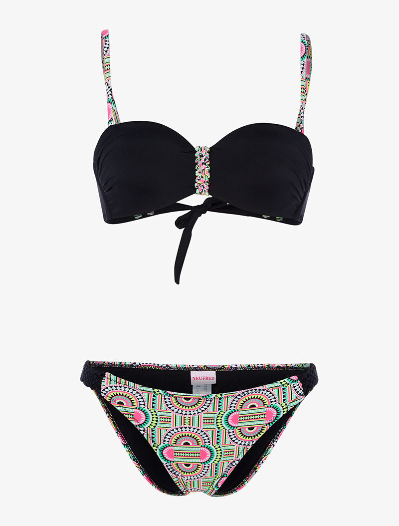 Bikini à imprimé tribal fluo - noir - 1