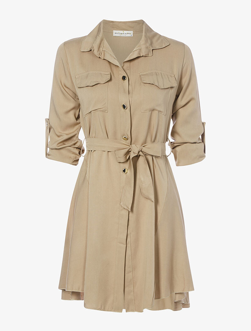Robe style saharienne évasée - beige foncé - 3