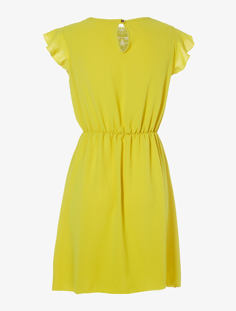 Robe cintrée plastron en dentelle fine - jaune - 2