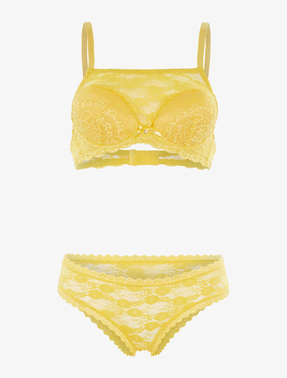 Ensemble SG style brassière en dentelle et culotte - jaune - 3