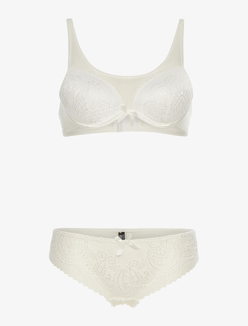 Ensemble en dentelle ajourée et tulle - ecru - 1