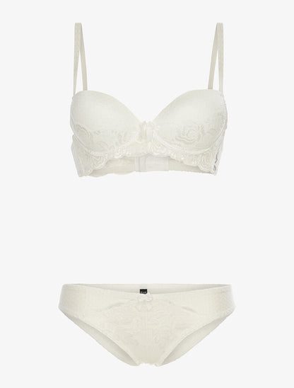Ensemble piqueté à bords dentelle - ecru - 3