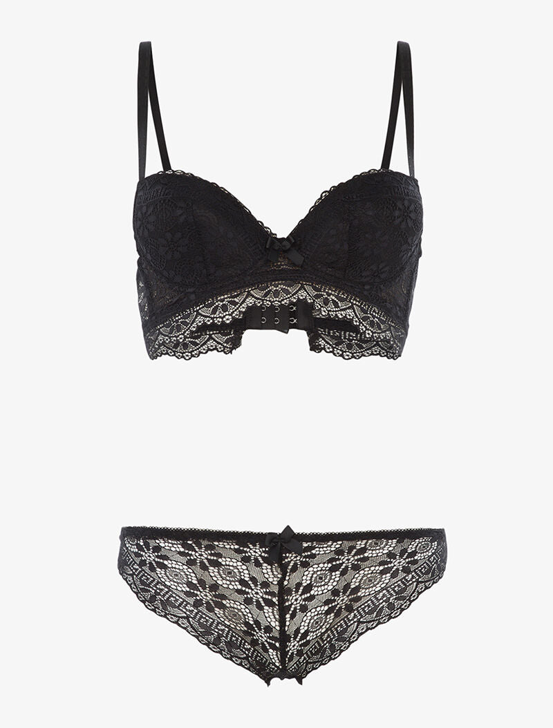 Ensemble à broderies motifs fleurs - noir - 3