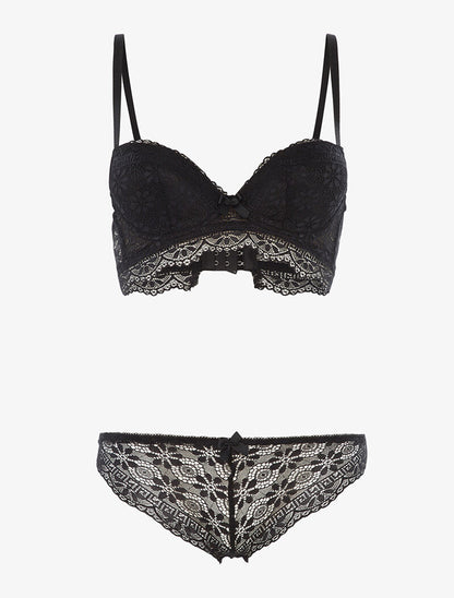 Ensemble à broderies motifs fleurs - noir - 3