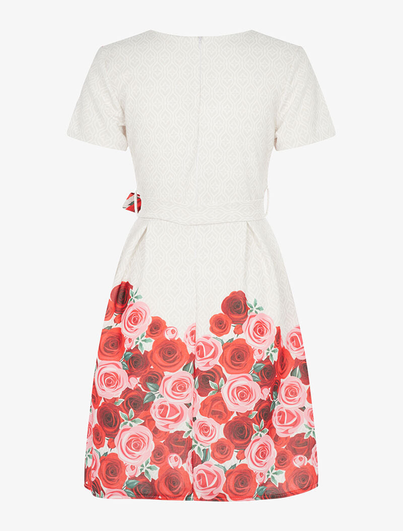 Robe coupe patineuse à imprimé foulard et roses - beige/rouge - 2