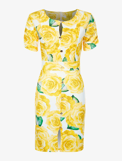 Robe boutonnée à grand imprimé - jaune - 3