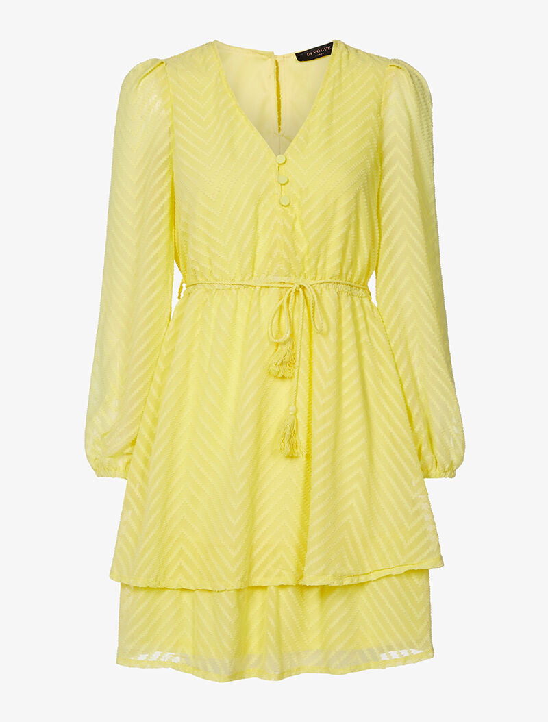 Robe dentelle piquetée - jaune - 1