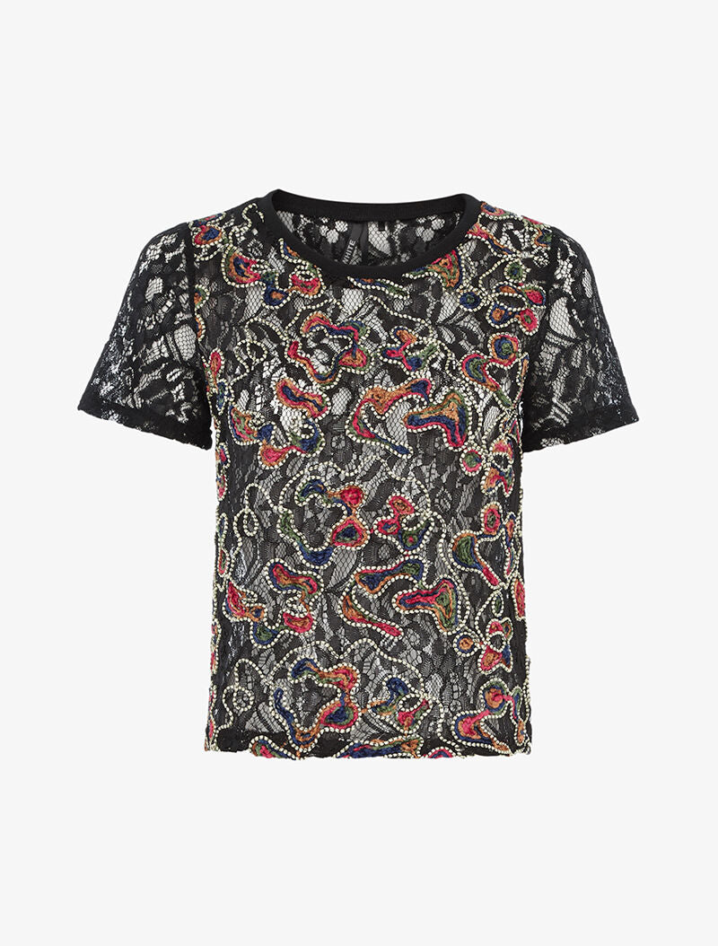 T-shirt en crochet ajouré - noir/multi - 1