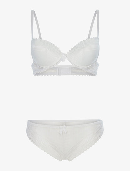 Ensemble dentelle ajourée et tanga - ecru - 3