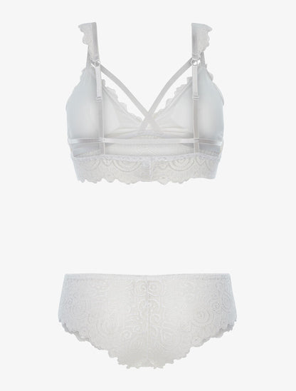 Ensemble à dentelle romantique et tanga - blanc - 2