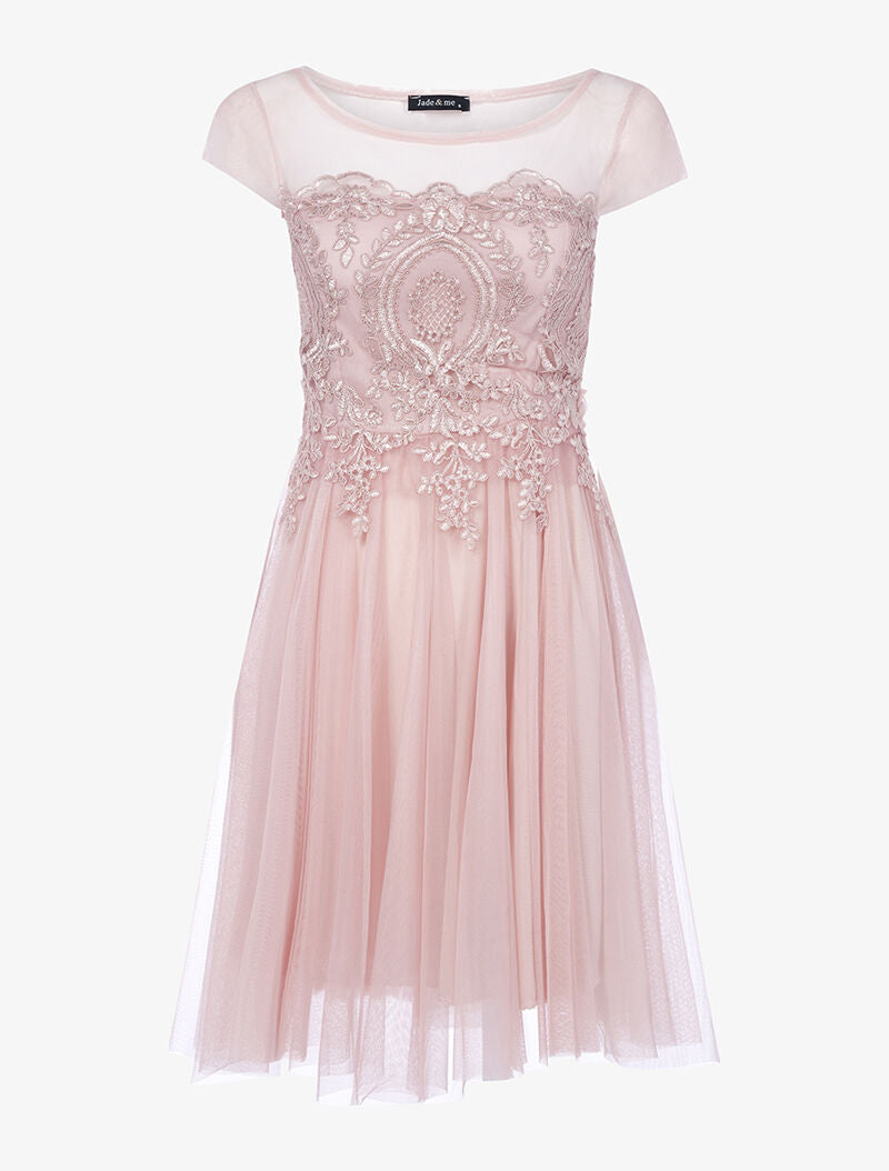 Robe ornée de broderie et tulle - rose - 3
