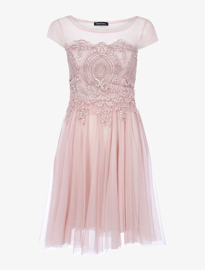 Robe ornée de broderie et tulle - rose - 3