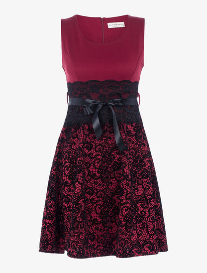 Robe à motifs dentelle en velours - lie de vin - 1