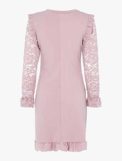 Robe à poitrine et manches en dentelle - vieux rose - 2