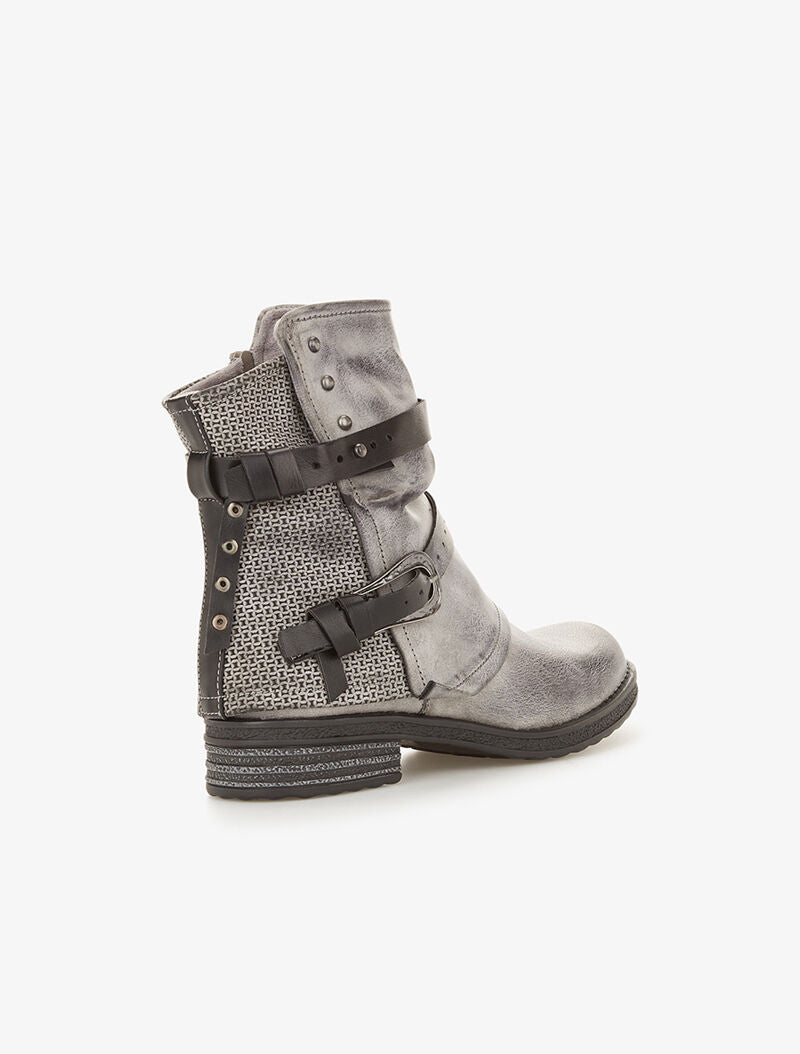 Boots aspect cuir usé à sangles - gris foncé - 4