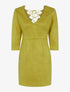 Robe en suédine à dos ouvert et bord dentelle - jaune anis - 3