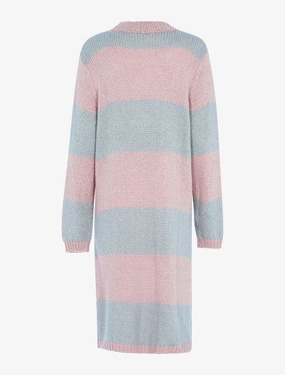 Gilet long oversize à rayures - rose/gris - 2
