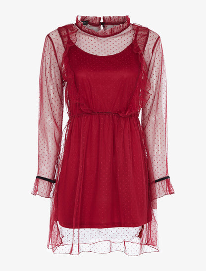 Robe en voile doublée à pois - lie de vin - 3