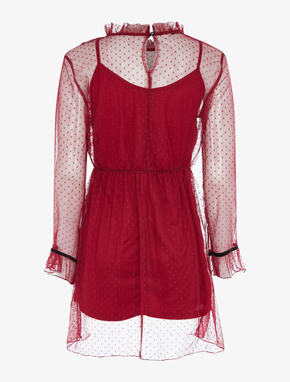 Robe en voile doublée à pois - lie de vin - 2