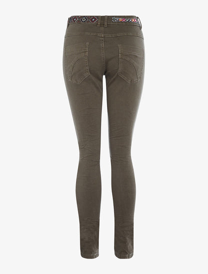 Jean taille brodée fantaisie - taupe - 2