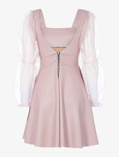 Robe en simili à manches transparentes - rose - 2