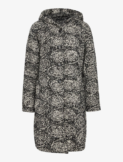 Manteau en laine bouclette mouliné - noir/écru - 3